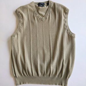 Vintage Tan Sweater Vest V-neck Cotton Tweed